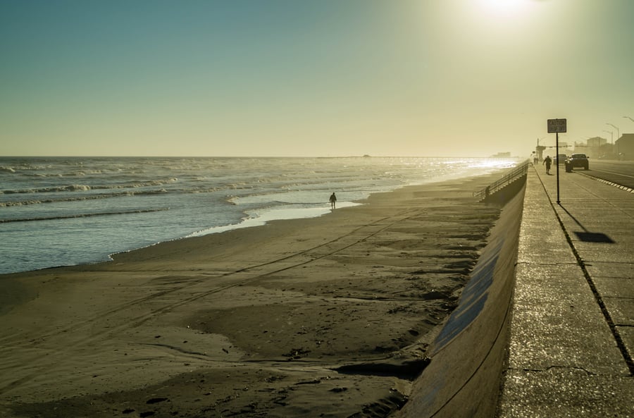 Galveston seawall at sunrise 