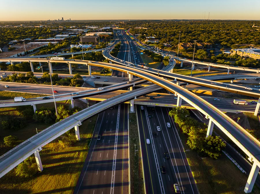 Highway Interchange in Austin Texas at Sunrise